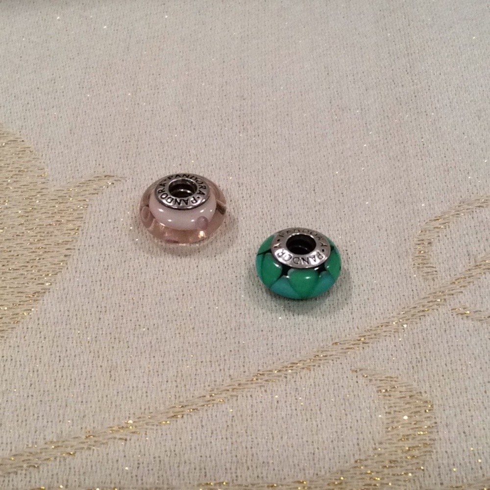 👑 LOT OF 2, AUTH. & NEW, “PANDORA” GLASS BEADS